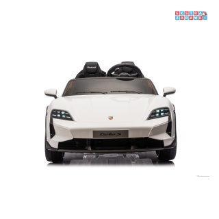 Białe Porsche Taycan Turbo S na akumulator - 2x45W, 12V/7Ah, ekoskóra, Bluetooth, pilot - [BDM0988]