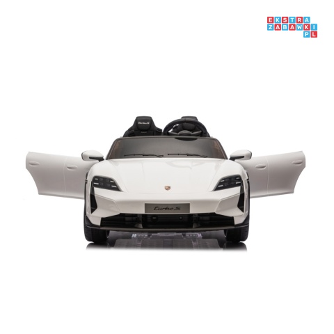 [BDM0988] Porsche Taycan Turbo S na akumulator 2x45W 12V/7Ah ekoskóra Bluetooth i pilot - biały