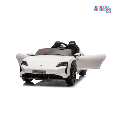 [BDM0988] Porsche Taycan Turbo S na akumulator 2x45W 12V/7Ah ekoskóra Bluetooth i pilot - biały
