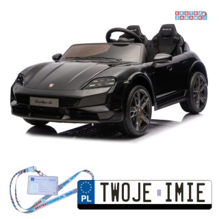 Czarne Porsche Taycan Turbo S na akumulator - 2x45W, 12V/7Ah, ekoskóra, Bluetooth, pilot - [BDM0988]
