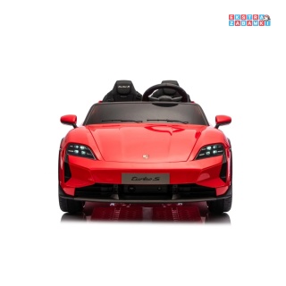 Czerwone Porsche Taycan Turbo S na akumulator - 2x45W, 12V/7Ah, ekoskóra, Bluetooth, pilot - [BDM0988]