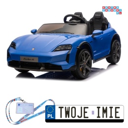 [BDM0988] Porsche Taycan Turbo S na akumulator 2x45W 12V/7Ah ekoskóra Bluetooth i pilot - niebieski