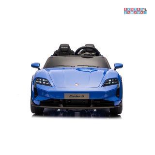 Niebieskie Porsche Taycan Turbo S na akumulator - 2x45W, 12V/7Ah, ekoskóra, Bluetooth, pilot - [BDM0988]
