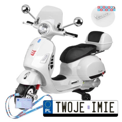 Biały Skuter elektryczny VESPA GTS Super na akumulator - 2x30W, 12V/4.5Ah, ekoskóra, LED, panel muzyczny - [PA0333]