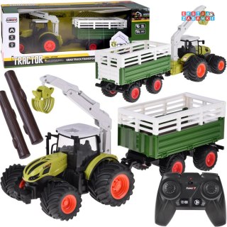 [RC0719] Sterowany traktor na pilota z przyczepą i chwytakiem bale drewna