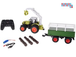 Sterowany Traktor na pilota z przyczepą i chwytakiem bale drewna RC0719