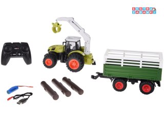 [RC0719] Sterowany traktor na pilota z przyczepą i chwytakiem bale drewna