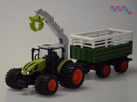 Sterowany Traktor na pilota z przyczepą i chwytakiem bale drewna RC0719
