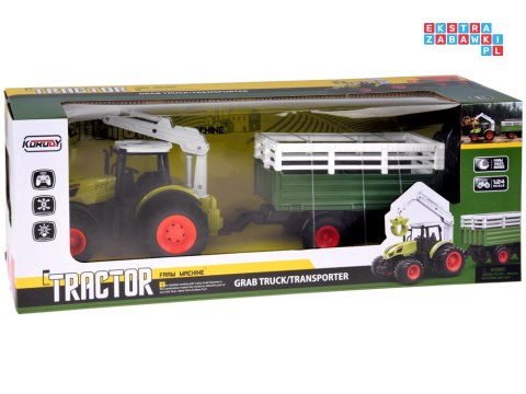 Sterowany Traktor na pilota z przyczepą i chwytakiem bale drewna RC0719
