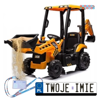 Traktor koparka ładowarka pojazd budowlany 4w1 na akumulator - żółty, 2x25W, wolny start, amortyzacja [PA0312]