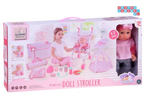 [ ZA5916] Zestaw Deluxe Lalka Bobas Wózek Łóżeczko Mata z akcesoriami 17 el.