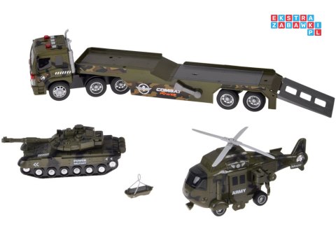 [ ZA5684 ] Zestaw Wojskowy Transport Ciężarówka Czołg Helikopter Światła Dźwięk