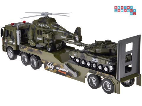 [ ZA5684 ] Zestaw Wojskowy Transport Ciężarówka Czołg Helikopter Światła Dźwięk