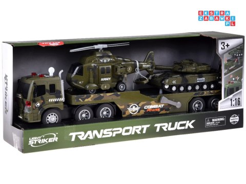 [ ZA5684 ] Zestaw Wojskowy Transport Ciężarówka Czołg Helikopter Światła Dźwięk