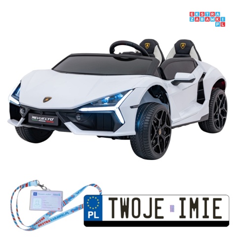 [A500] Lamborghini Revuelto XL dwuosobowe na akumulator 4x200W 24V/7Ah EVA Bluetooth ekoskóra pilot - biały