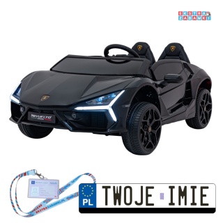 Czarne Lamborghini Revuelto XL na akumulator - 4x200W, 24V/7Ah, EVA, Bluetooth, ekoskóra, pilot - [A500]