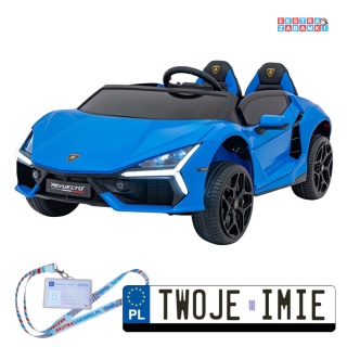Niebieskie Lamborghini Revuelto XL na akumulator - 4x200W, 24V/7Ah, EVA, Bluetooth, ekoskóra, pilot - [A500]