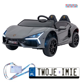 Szare Lamborghini Revuelto XL na akumulator - 4x200W, 24V/7Ah, EVA, Bluetooth, ekoskóra, pilot - [A500]