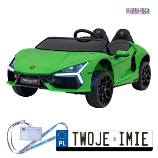 Zielone Lamborghini Revuelto XL na akumulator - 4x200W, 24V/7Ah, EVA, Bluetooth, ekoskóra, pilot - [A500]