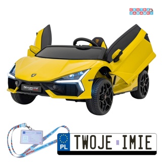 Żółte Lamborghini Revuelto XL na akumulator - 4x200W, 24V/7Ah, EVA, Bluetooth, ekoskóra, pilot - [A500]