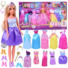 [ZA5695] Anlily lalka modelka duży zestaw 11 sukienek i akcesoriów królewny