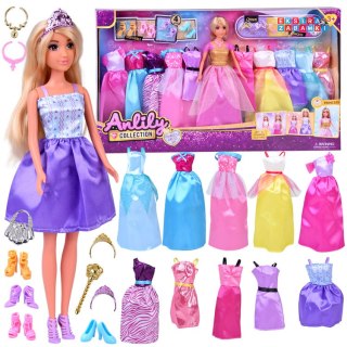 [ZA5695] Anlily lalka modelka duży zestaw 11 sukienek i akcesoriów królewny