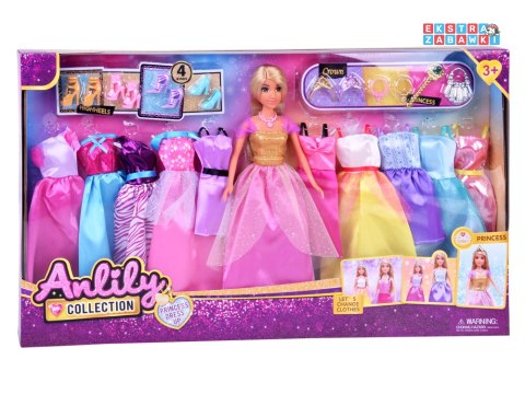 [ZA5695] Anlily lalka modelka duży zestaw 11 sukienek i akcesoriów królewny