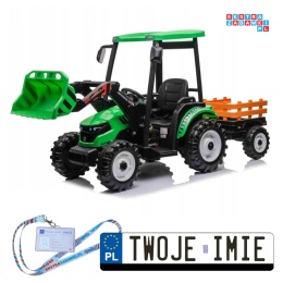 [JS3158B] Mega traktor D68 2x200W 24V/7Ah z łyżką i przyczepką ekoskóra, pilot, LED - zielony