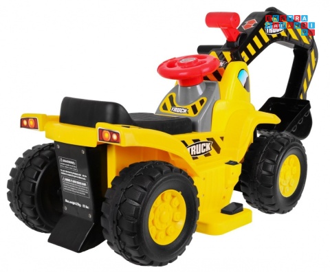 [608B] Mała koparka jeździk na akumulator 1x25W 6V/4Ah Kask Ruchoma łyżka Schowek - żółty