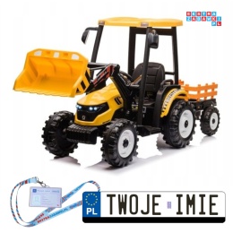 [JS3158B] Mega traktor D68 2x200W 24V/7Ah z łyżką i przyczepką ekoskóra, pilot, LED - żółty