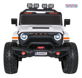Białe Terenowy Extreme Sport na akumulator - 4x4, 960W, 24V/7Ah, Bluetooth, EVA, ekoskóra, LED - [SX2539]