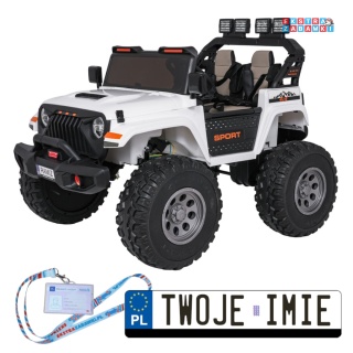 Białe Terenowy Extreme Sport na akumulator - 4x4, 960W, 24V/7Ah, Bluetooth, EVA, ekoskóra, LED - [SX2539]