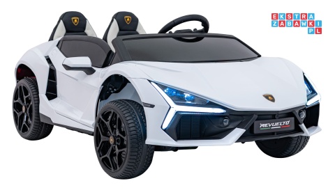 [A500] Lamborghini Revuelto XL dwuosobowe na akumulator 4x200W 24V/7Ah EVA Bluetooth ekoskóra pilot - biały