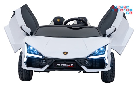 [A500] Lamborghini Revuelto XL dwuosobowe na akumulator 4x200W 24V/7Ah EVA Bluetooth ekoskóra pilot - biały