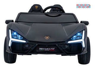 Czarne Lamborghini Revuelto XL na akumulator - 4x200W, 24V/7Ah, EVA, Bluetooth, ekoskóra, pilot - [A500]