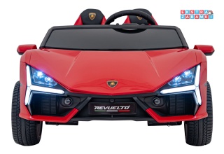 Czerwone Lamborghini Revuelto XL na akumulator - 4x200W, 24V/7Ah, EVA, Bluetooth, ekoskóra, pilot - [A500]