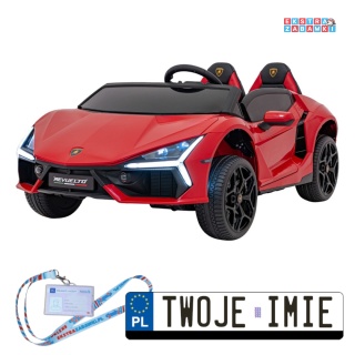 Czerwone Lamborghini Revuelto XL na akumulator - 4x200W, 24V/7Ah, EVA, Bluetooth, ekoskóra, pilot - [A500]