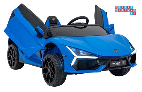 [A500] Lamborghini Revuelto XL dwuosobowe na akumulator 4x200W 24V/7Ah EVA Bluetooth ekoskóra pilot - niebieski