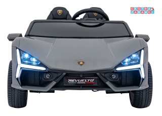 Szare Lamborghini Revuelto XL na akumulator - 4x200W, 24V/7Ah, EVA, Bluetooth, ekoskóra, pilot - [A500]