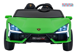 Zielone Lamborghini Revuelto XL na akumulator - 4x200W, 24V/7Ah, EVA, Bluetooth, ekoskóra, pilot - [A500]