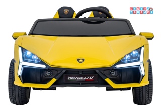 Żółte Lamborghini Revuelto XL na akumulator - 4x200W, 24V/7Ah, EVA, Bluetooth, ekoskóra, pilot - [A500]