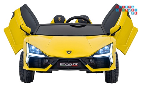 [A500] Lamborghini Revuelto XL dwuosobowe na akumulator 4x200W 24V/7Ah EVA Bluetooth ekoskóra pilot - żółty