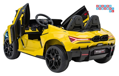 [A500] Lamborghini Revuelto XL dwuosobowe na akumulator 4x200W 24V/7Ah EVA Bluetooth ekoskóra pilot - żółty