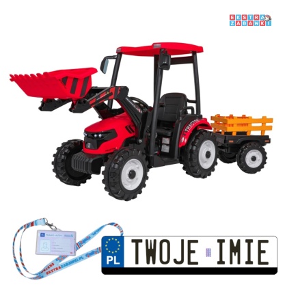 Mega traktor D68 z łyżką na akumulator - czerwony, 2x200W, ekoskóra, pilot, LED [JS3158B]