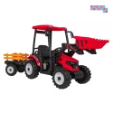 [JS3158B] Mega traktor D68 2x200W 24V/7Ah z łyżką i przyczepką ekoskóra, pilot, LED - czerwony