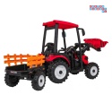 [JS3158B] Mega traktor D68 2x200W 24V/7Ah z łyżką i przyczepką ekoskóra, pilot, LED - czerwony