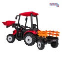 [JS3158B] Mega traktor D68 2x200W 24V/7Ah z łyżką i przyczepką ekoskóra, pilot, LED - czerwony