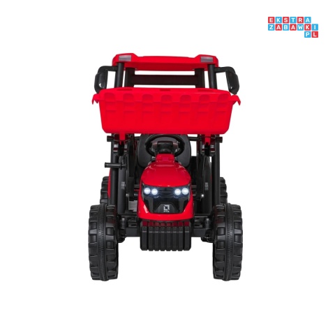 [JS3158B] Mega traktor D68 2x200W 24V/7Ah z łyżką i przyczepką ekoskóra, pilot, LED - czerwony