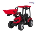 [JS3158B] Mega traktor D68 2x200W 24V/7Ah z łyżką i przyczepką ekoskóra, pilot, LED - czerwony