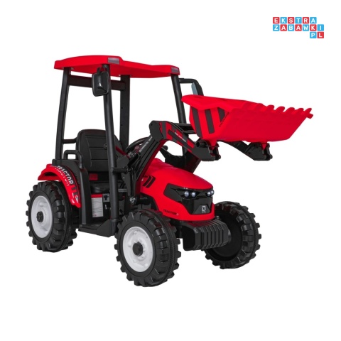 [JS3158B] Mega traktor D68 2x200W 24V/7Ah z łyżką i przyczepką ekoskóra, pilot, LED - czerwony